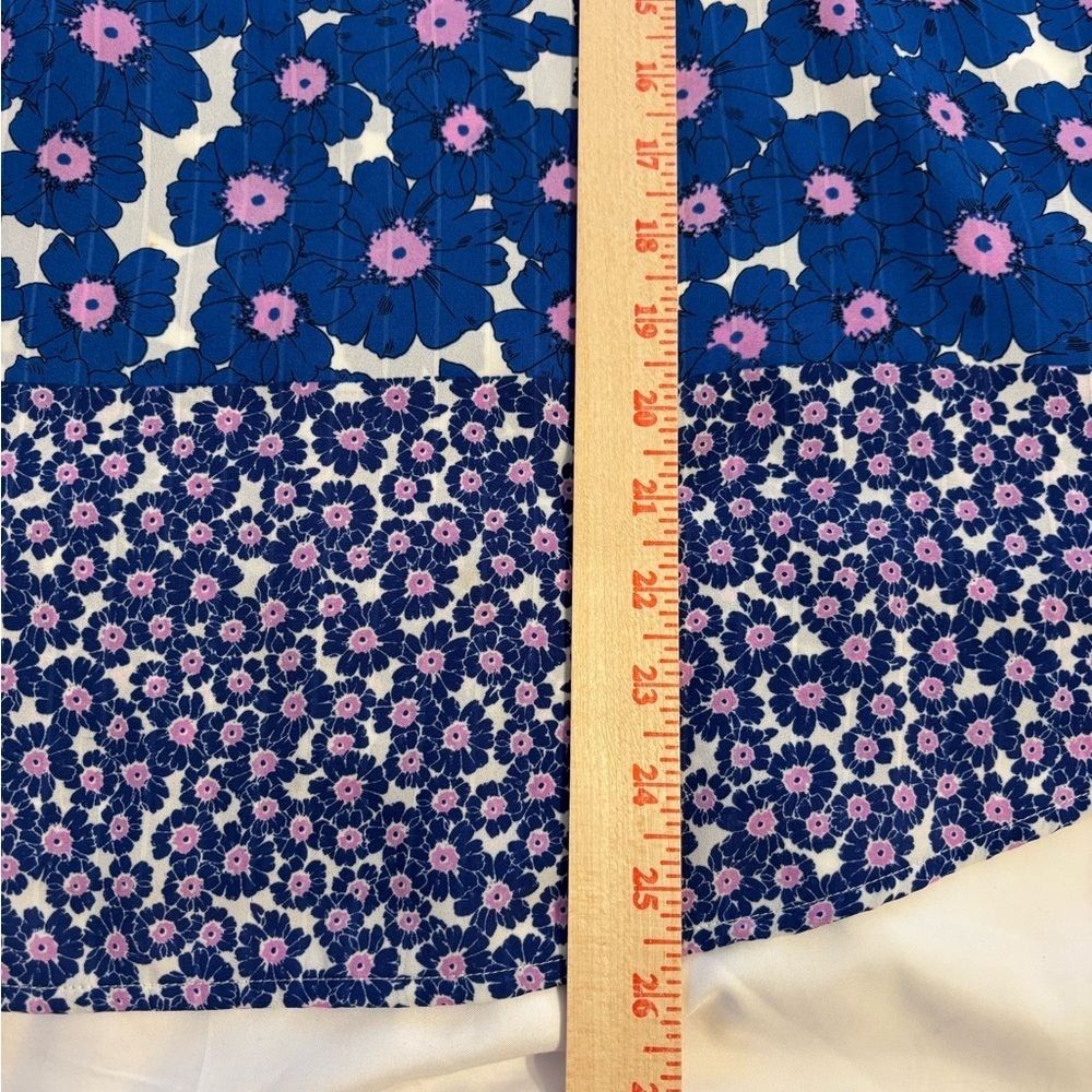Elle Blue Floral Boho Blouse XL Tie Neck Long Sleeve - Picture 6 of 9